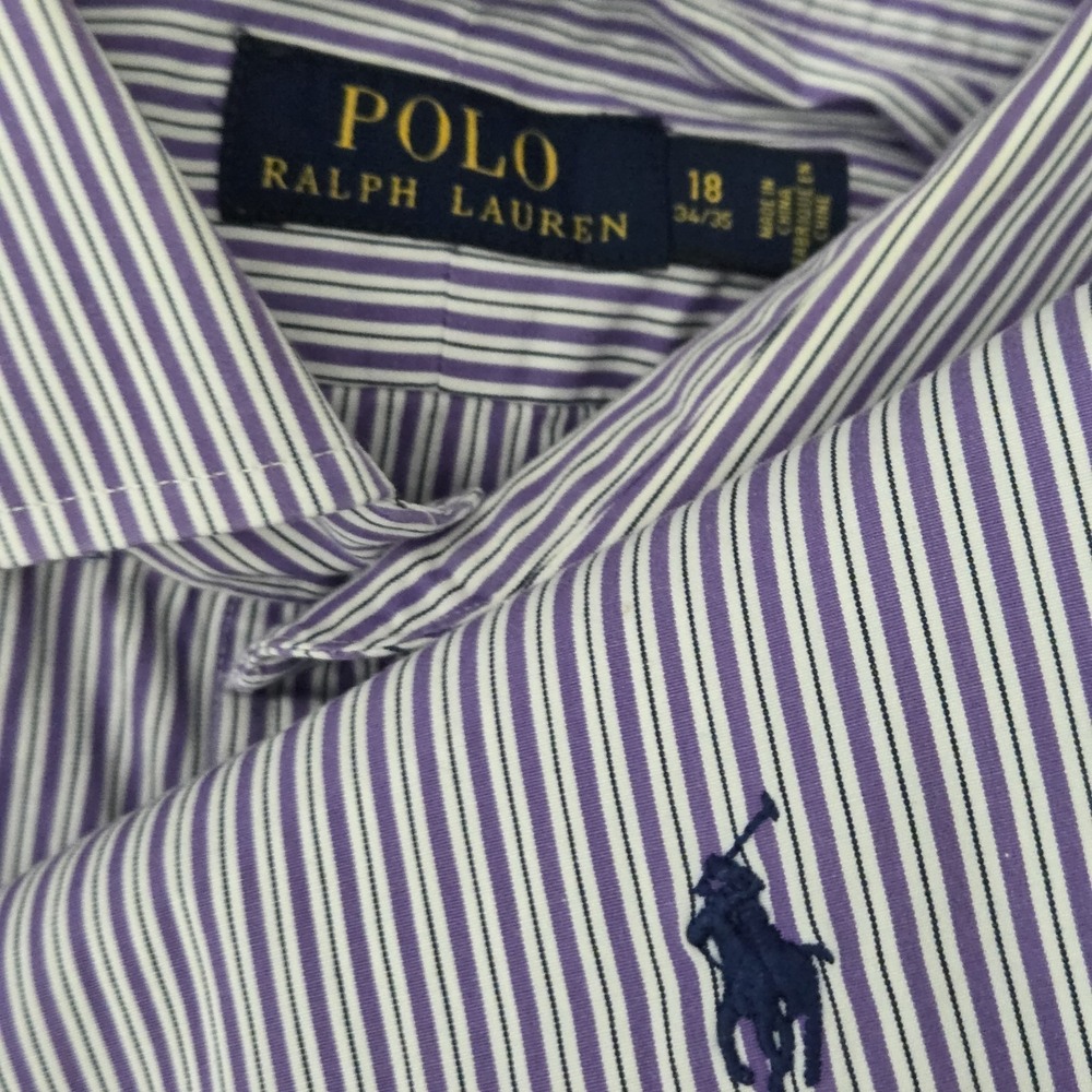 Polo Ralph Lauren Button Shirt Men's 18 34-35 Purple Stripe Pony Oxford Preppy - Picture 3 of 11
